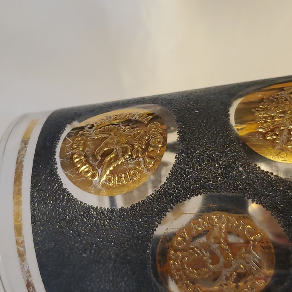 2 Vintage Libbey Mid Century Black & Gold Coin High Ball Glasses - Picture 3 of 9